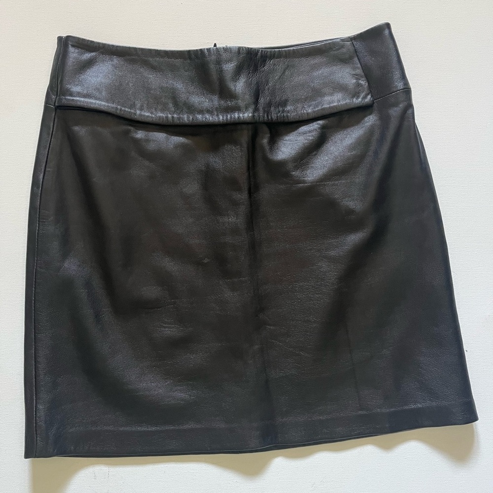 INC International Concepts Black Leather Mini Skirt size 8